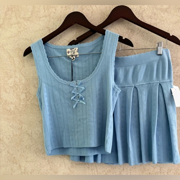 Hippie Rose Light Blue Knit Top and Skirt Set - Picture 1 of 5